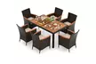 Costway 7 Pieces Outdoor Wicker Dining Set with Acacia Wood Table and 6 Chairs - Second Medium