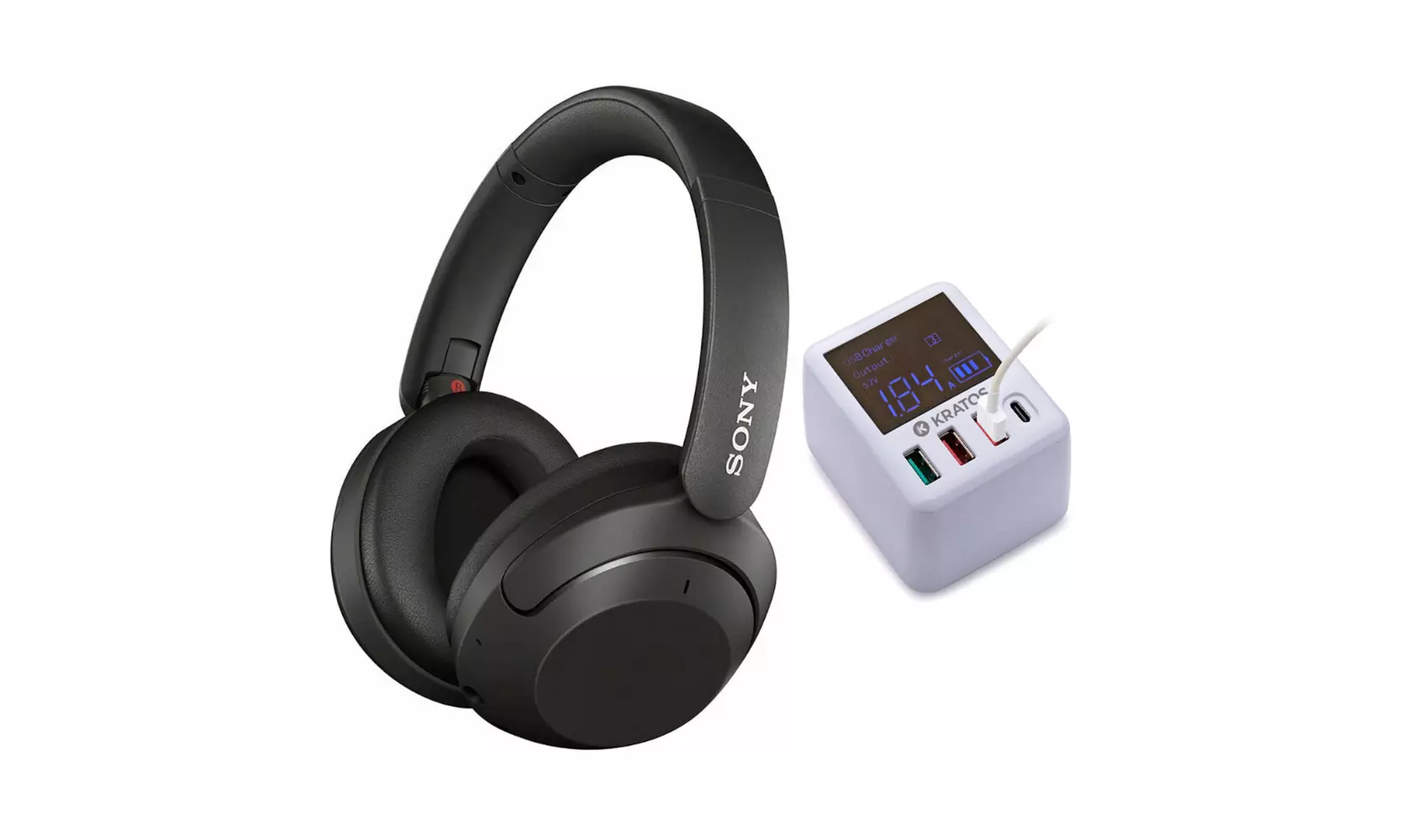 Sony WH-XB910N Noise Cancelling Headphones (Black) with 40W 4-Port Charger - Primary Image