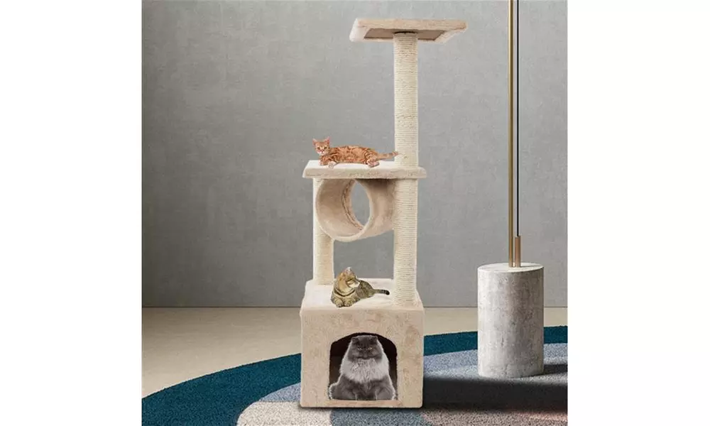 36" Solid Cute Sisal Rope Plush Cat Climb Tree Cat Tower Beige