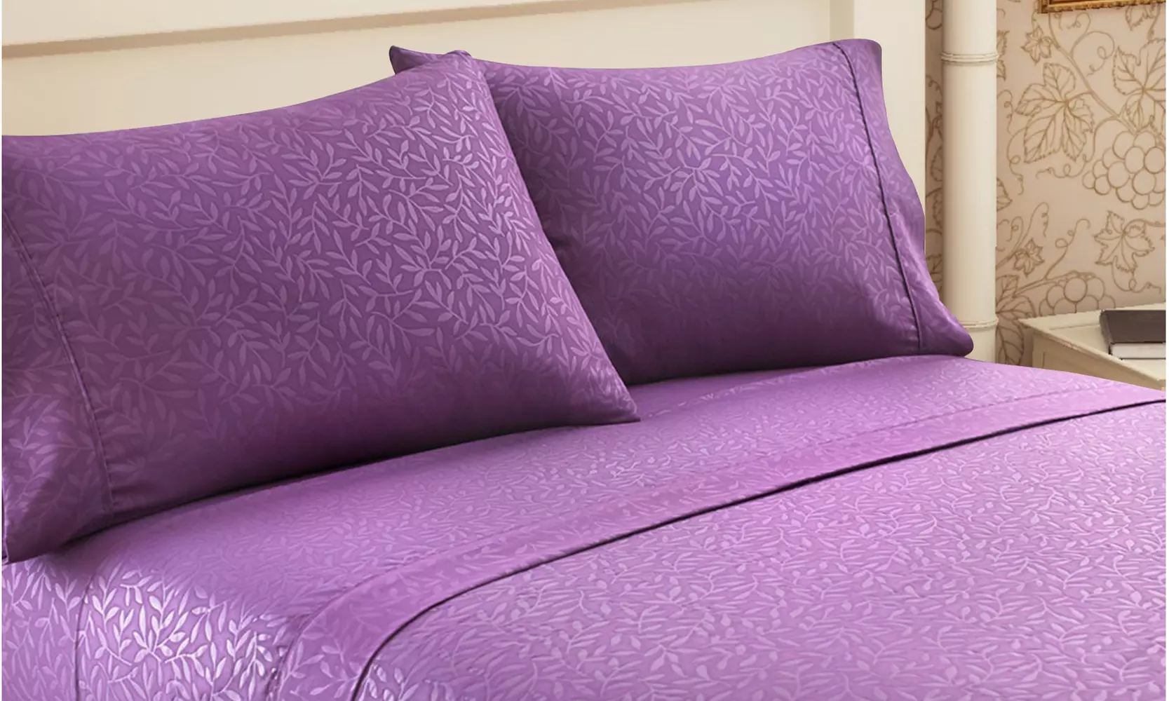 Luxury Home Super-Soft Leaf Embossed Bed Sheet Set (4-Piece) - Primary Image
