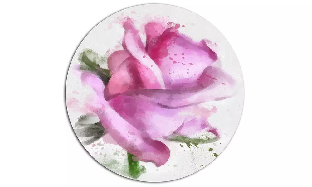 Pink Rose Drawing Watercolor' Ultra Glossy Floral Oversized Metal Circle - Second Medium
