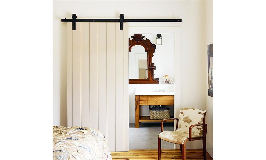 Image 12: Topeakmart Antique Style Barn Door Sliding Hardware Kit 6ft/6.6ft/8ft