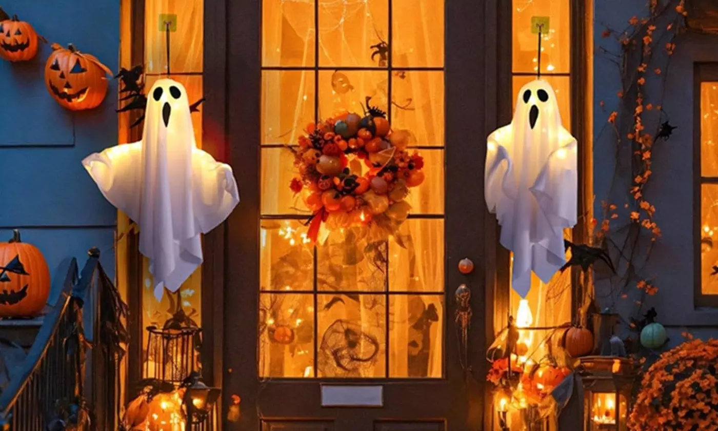 Halloween Light Up Hanging Glowing Ghost Pumpkin Flying Ghost Decoration