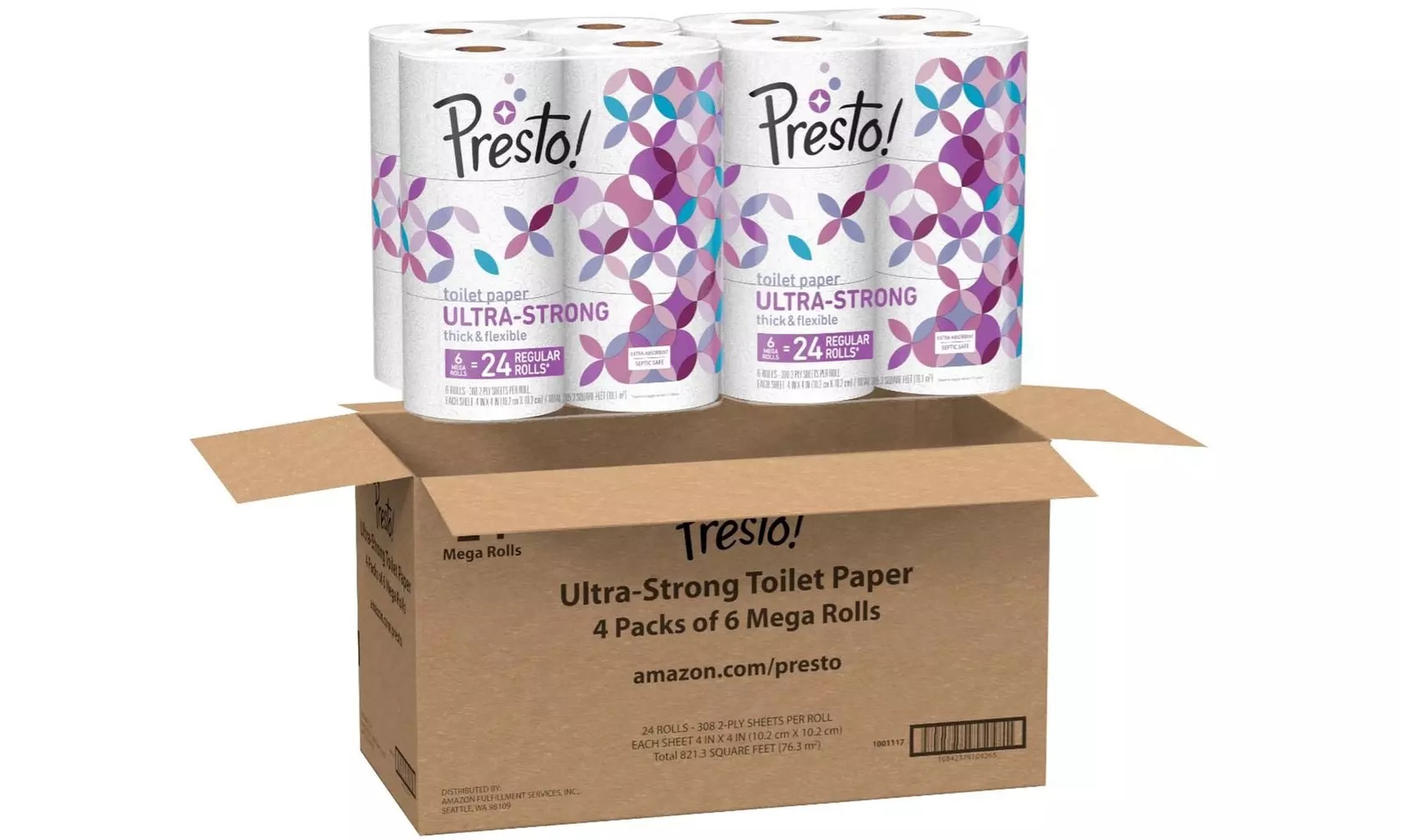 Presto! 308-Sheet Mega Roll Toilet Paper, Ultra-Strong, 24 Count - Second Medium