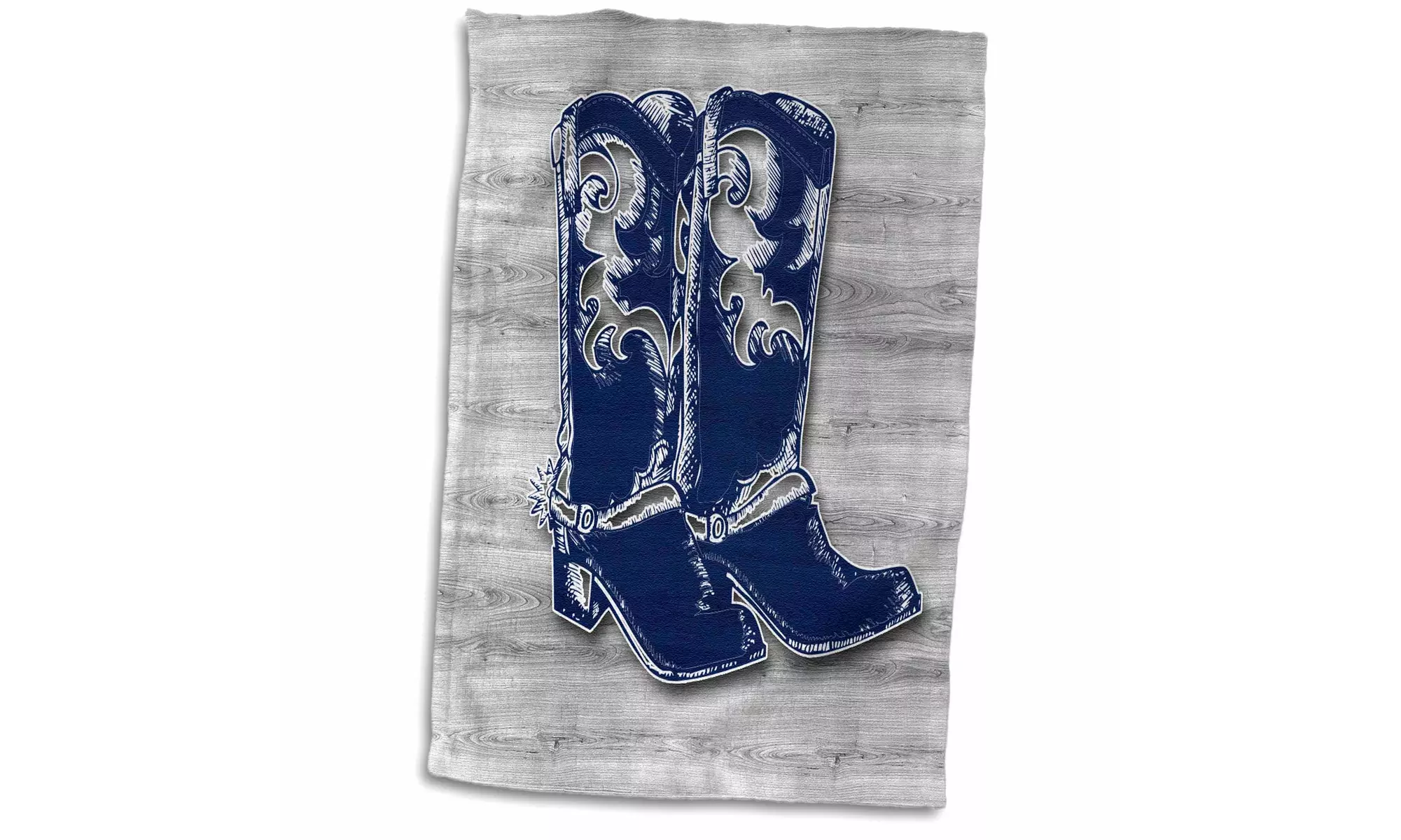  Towel - Pair of Cowboy Boots for Western Theme in Blue and Gray Wood Patterns  - Primary Image