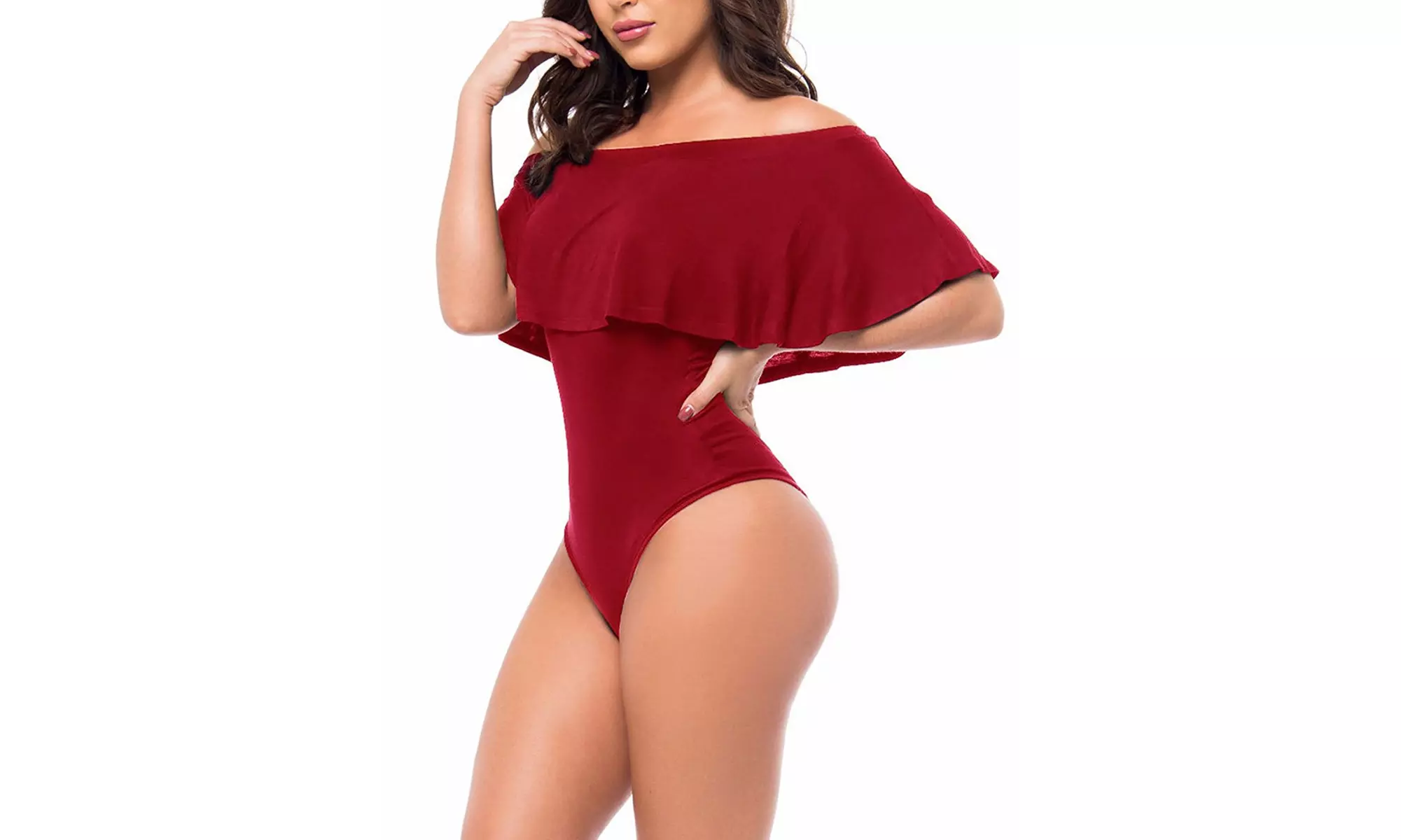 Women's Off Shoulder One Piece Swimsuit Ruffle Bodycon Swimwear - Primary Image
