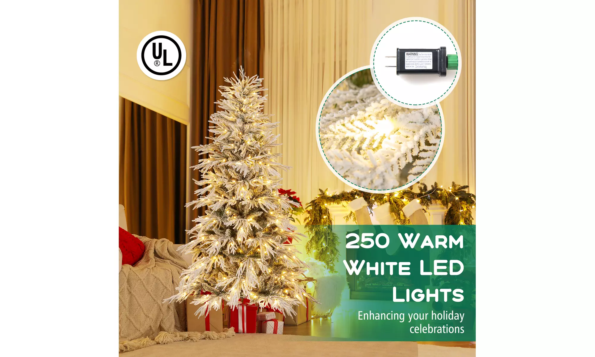Costway Pre-Lit Artificial Christmas Tree with Branch Tips | Warm White LED Lights | Easy Setup & Home Decor