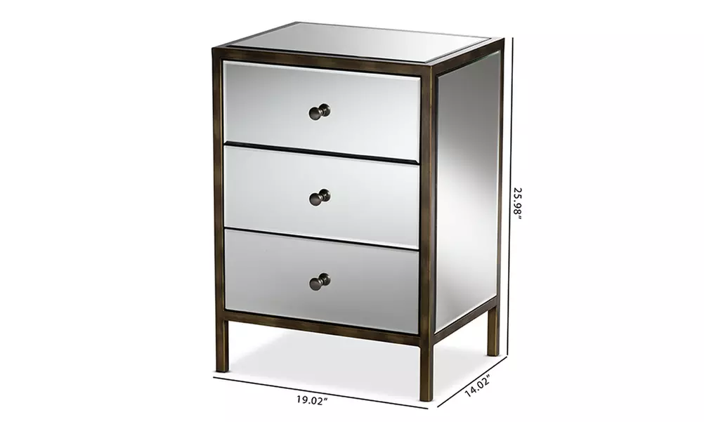 Nouria Mirrored 3-Drawer Nightstand Bedside Table - Second Medium