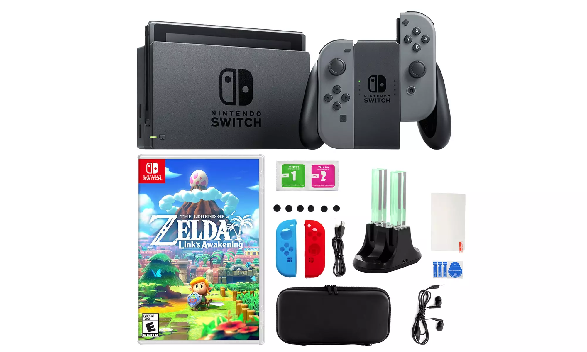 Nintendo Switch Gray Joy-Con, The Legend of Zelda, 14 in 1 Accessories Kit - Primary Image