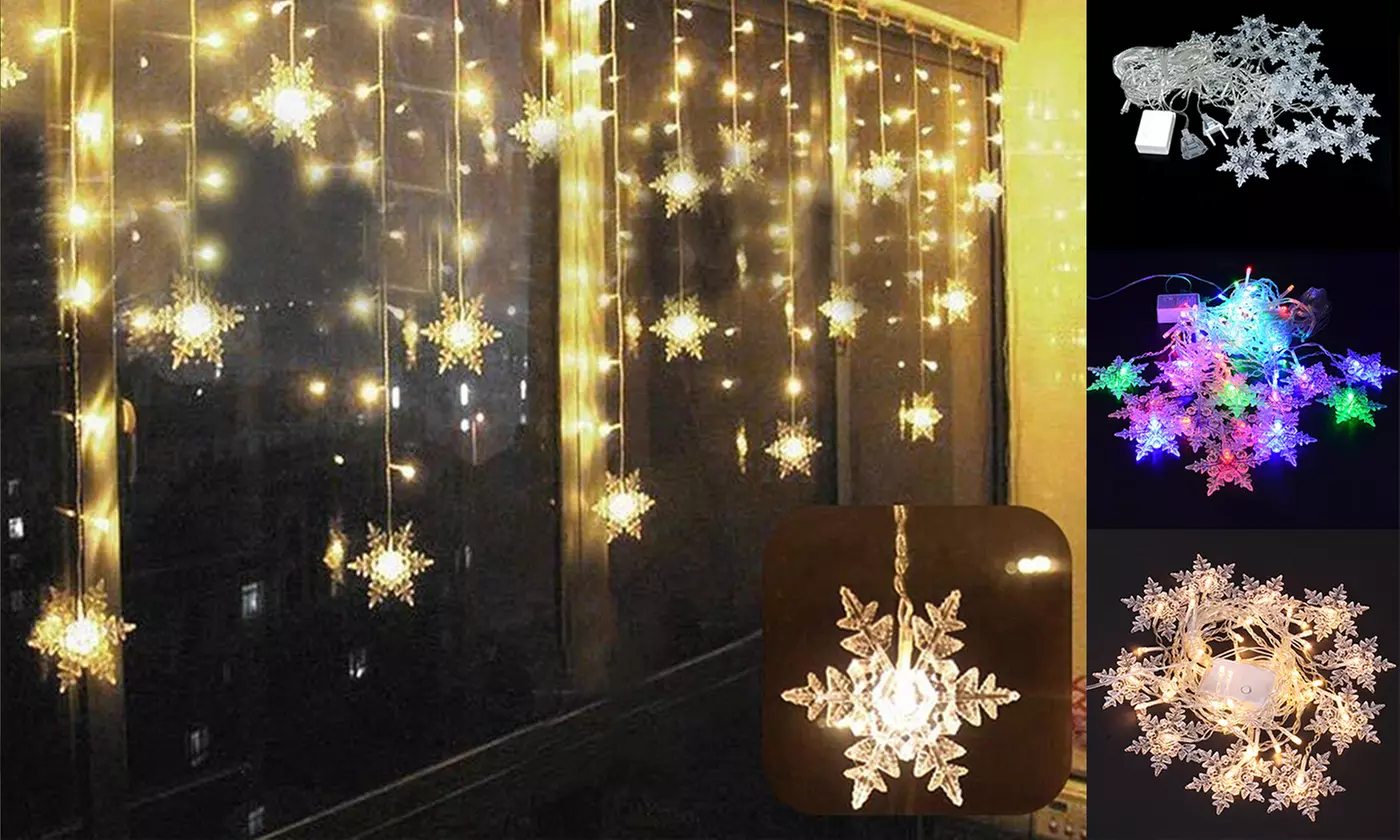 11.48 ft/3.5M 96 LED Snowflake Curtain Light Plug in String Fairy Night Light - Primary Image
