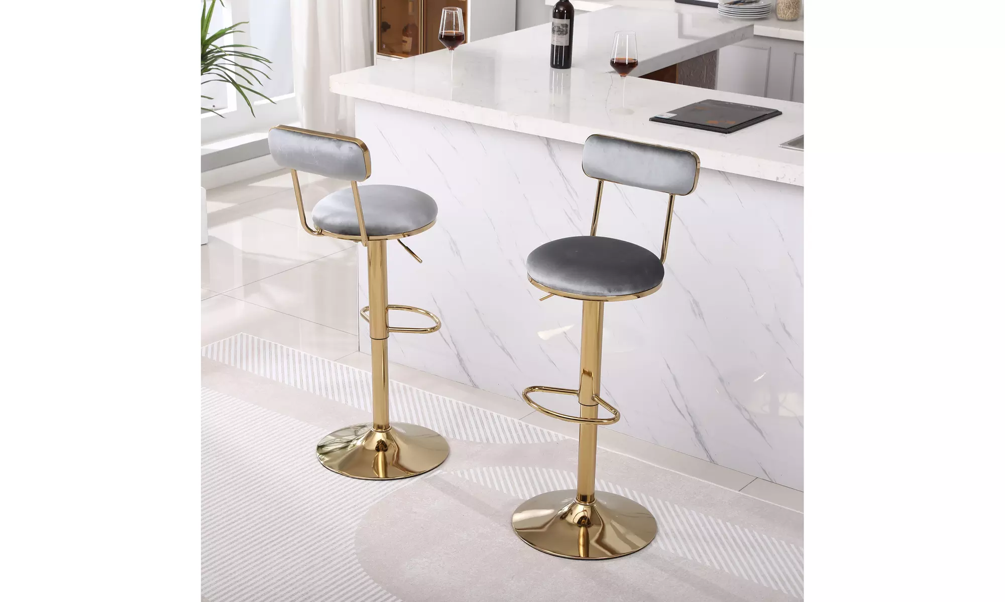 Bar Stools with Back and Footrest Counter Height Dining Chairs 2pcs - Primary Image