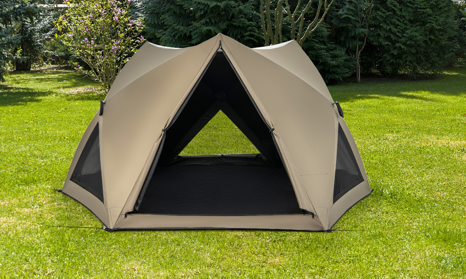 Costway Pop-up Camping Tent for 4 to 6 People with Rainfly Skylight and 3 Doors
