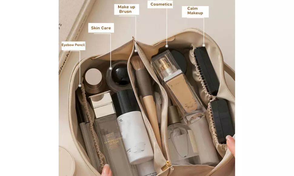 Large Capacity Lay Flat Makeup Bag Travel Cosmetic Bag Multifunctional Storage