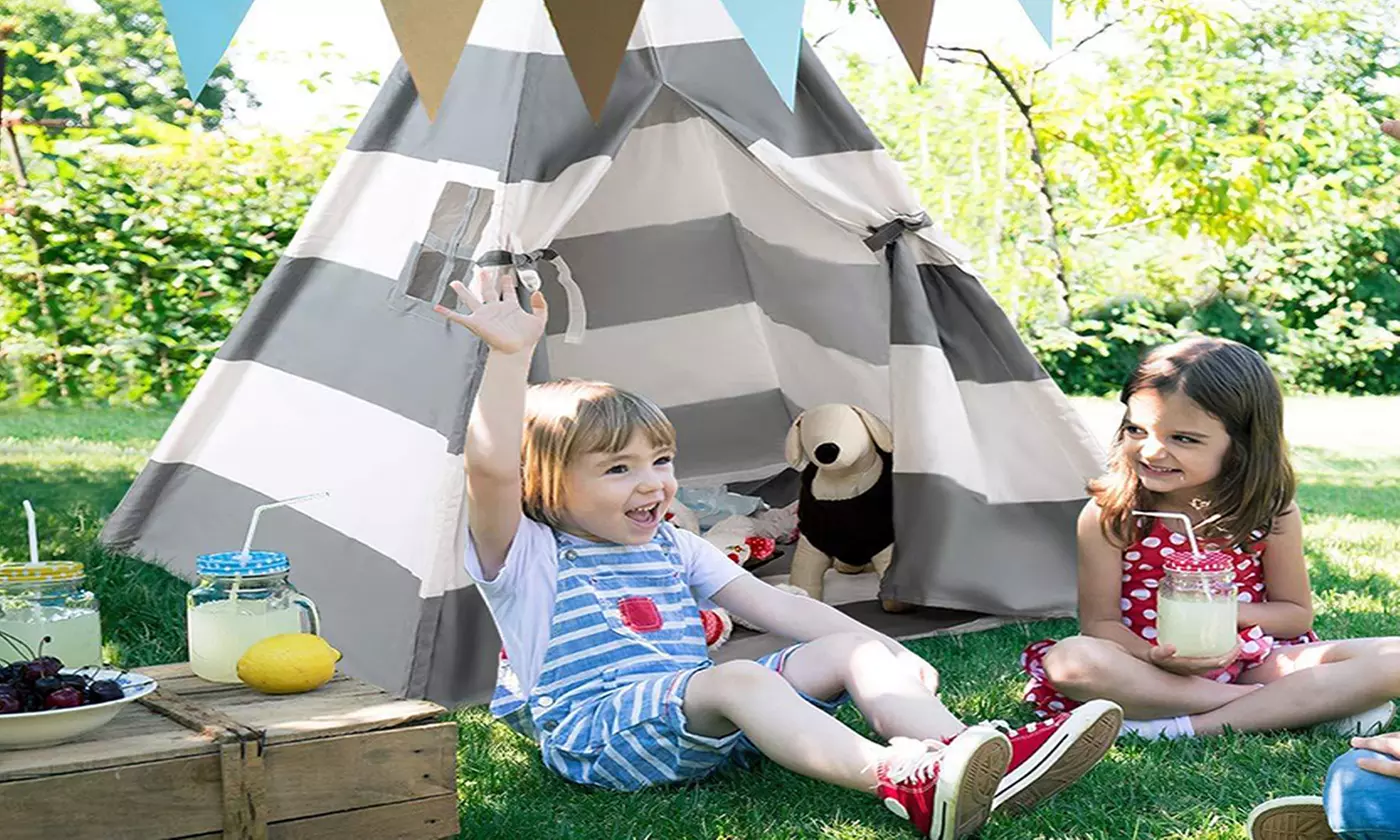 6' Outdoor Kids Christmas Gift Stripe Playhouse Teepee Play Tent w/Carrying Bag - Primary Image
