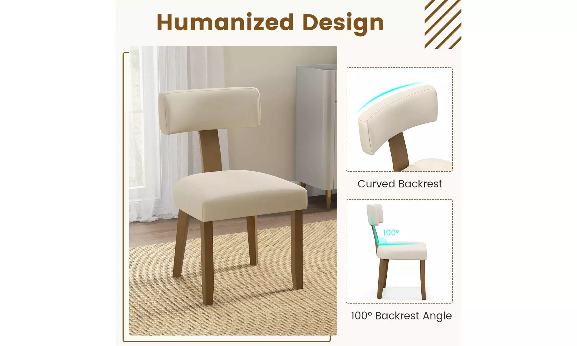 Costway 2/4 PCS Armless Dining Chairs w/ Curved Backrests & Padded Seat Cushions