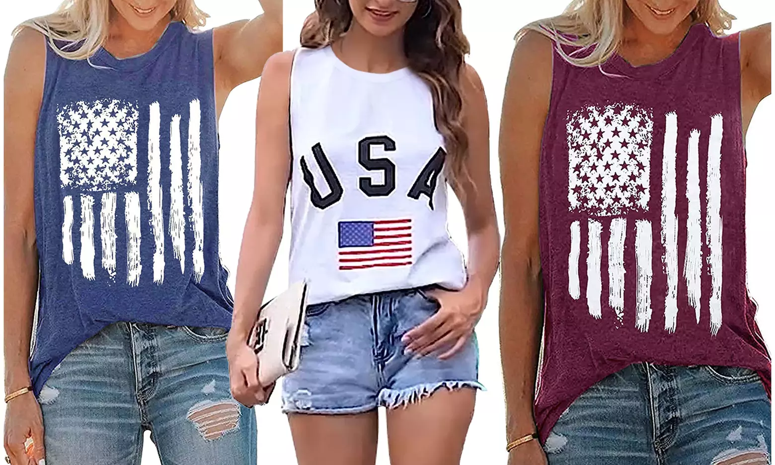Haute Edition Women's USA American Flag 4th of July Casual Loose Fit Tanks - Primary Image