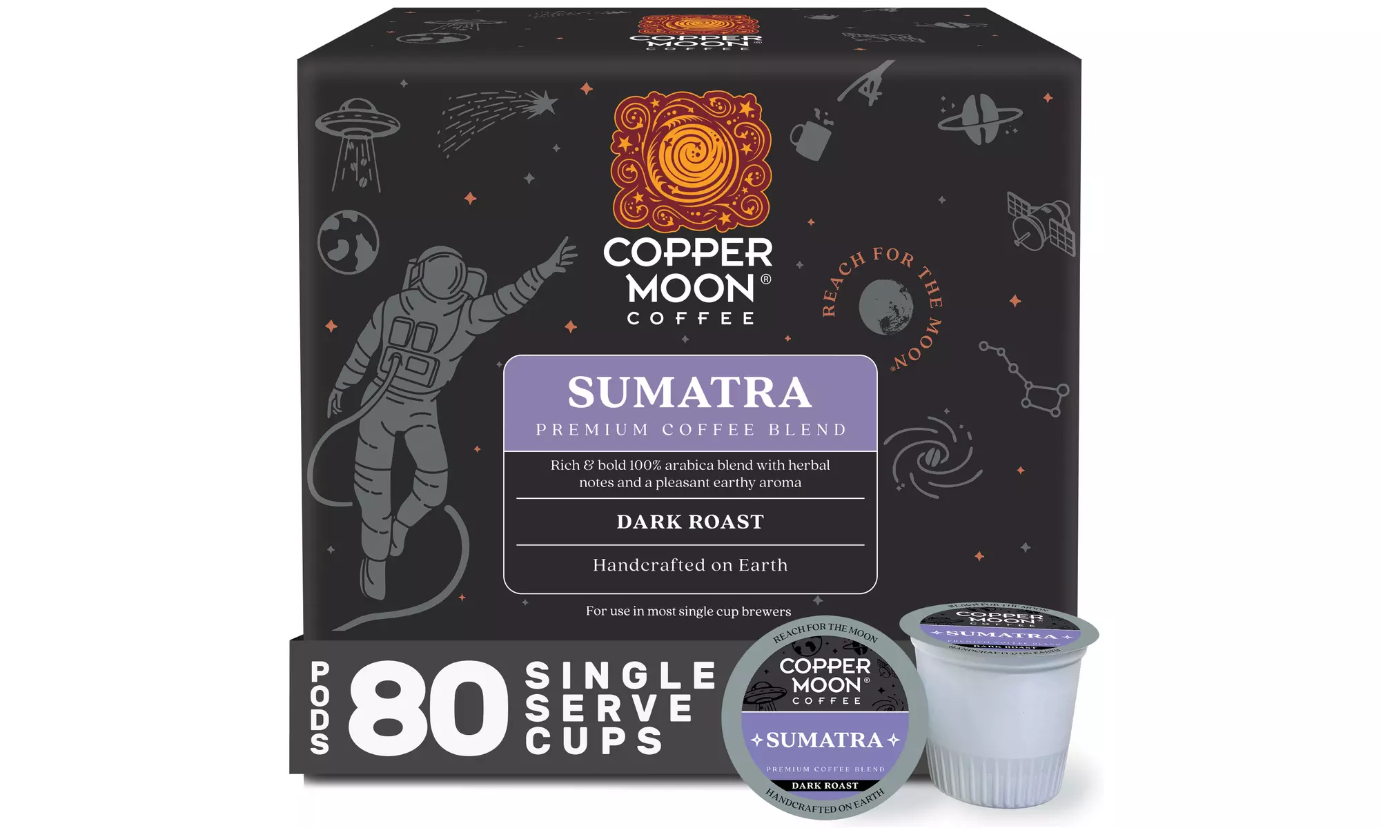 Copper Moon Coffee K Cup Pods, Sumatra Blend, 80 Count - Primary Image
