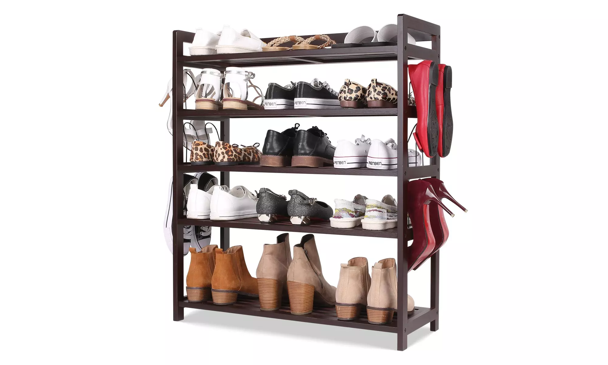 5 Tier Bamboo Shoe Rack with 12 Hanging Bar for 20 Pairs of Shoes - Primary Image