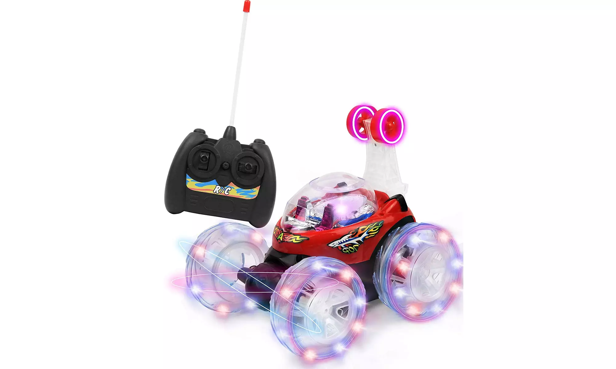 Remote Control Disco Tumbling King Stunt Car with Music and Flashing Lights. - Primary Image