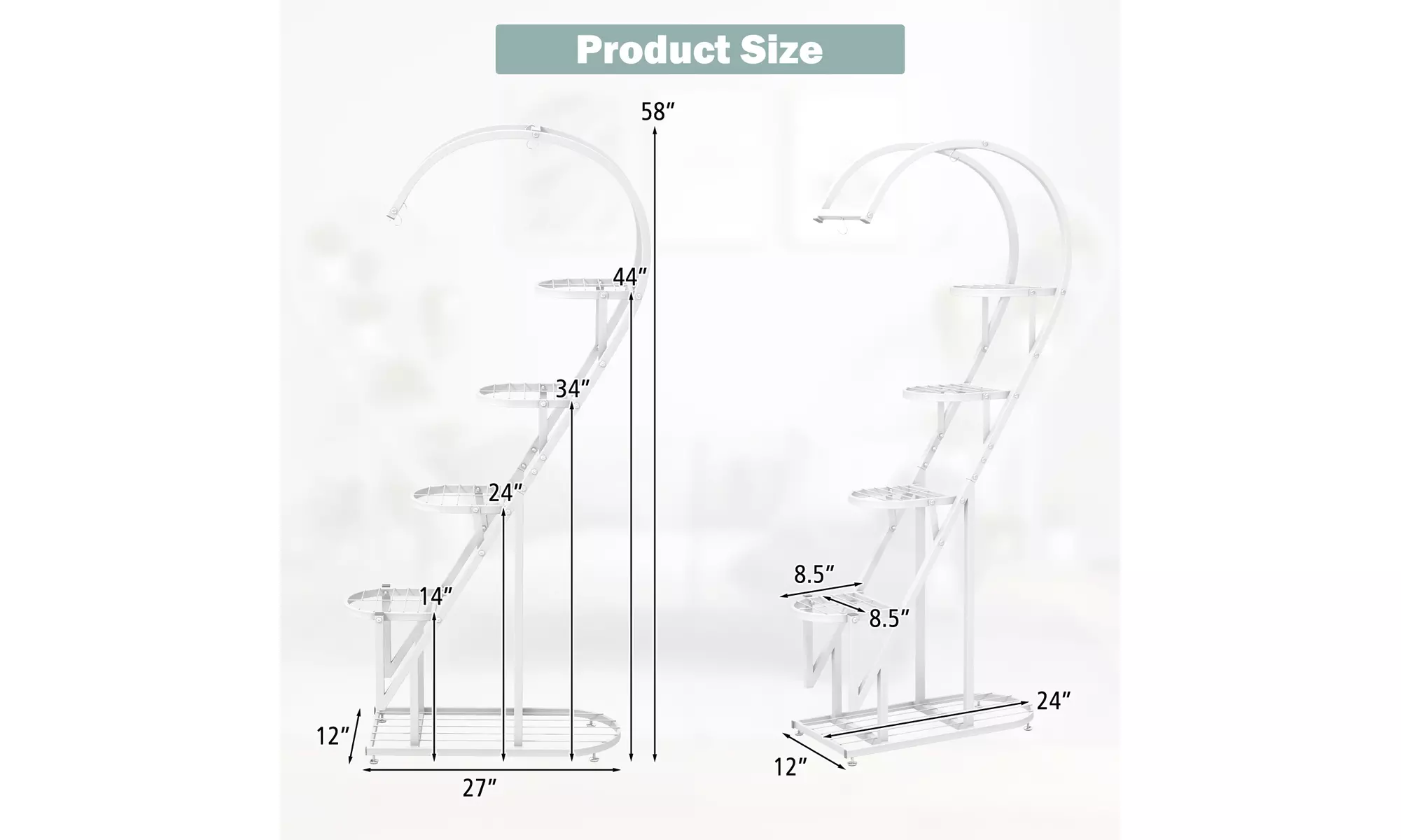 5 Tier Metal Plant Stand Heart-shaped Shelf w/ Hanging Hook for Multiple Plants