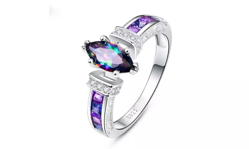 Gorgeous Women 925 Silver Wedding Engagement Rings Mystic Topaz Ring - Second Medium