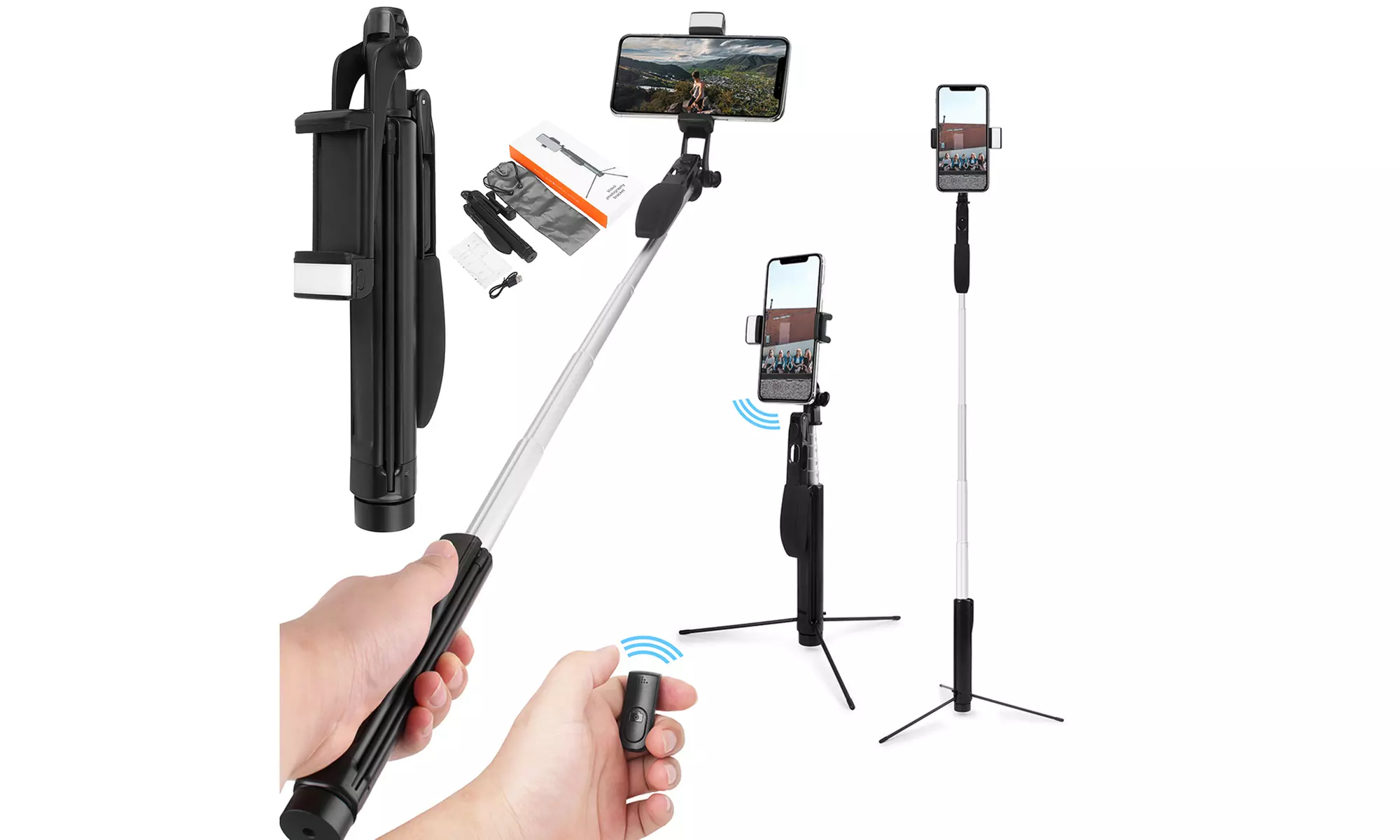 Remote Extendable Stabilizer Multi-Function Bluetooth Tripod Selfie Stick w/ LED - Primary Image