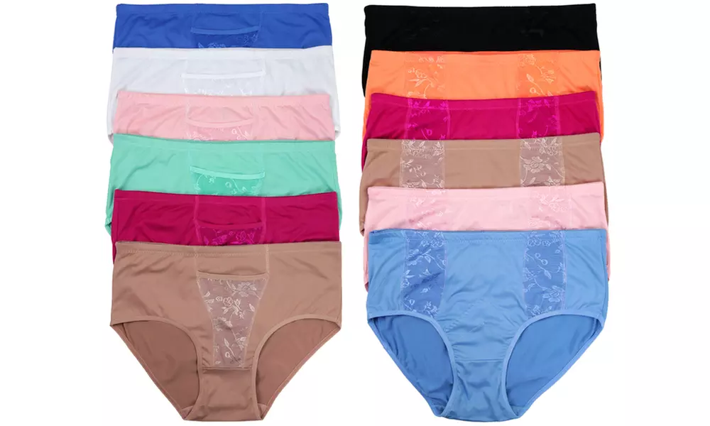 Women's Nylon Briefs With Lace Accents (2X to 4X) (6-Pack) - Primary Image
