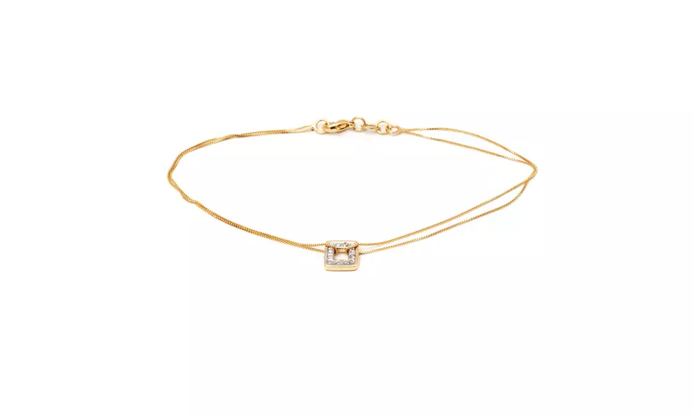 18K Gold Plated Gold and Silver Square Double Strand Ankle Bracelet