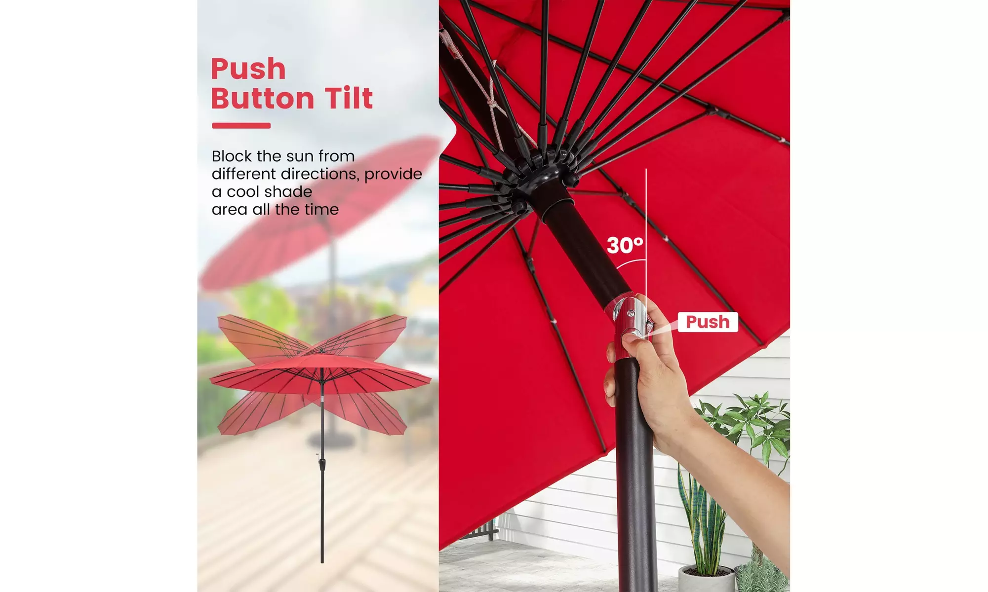Costway 9 FT Round Patio Umbrella with Push Button Tilt & Crank Handle