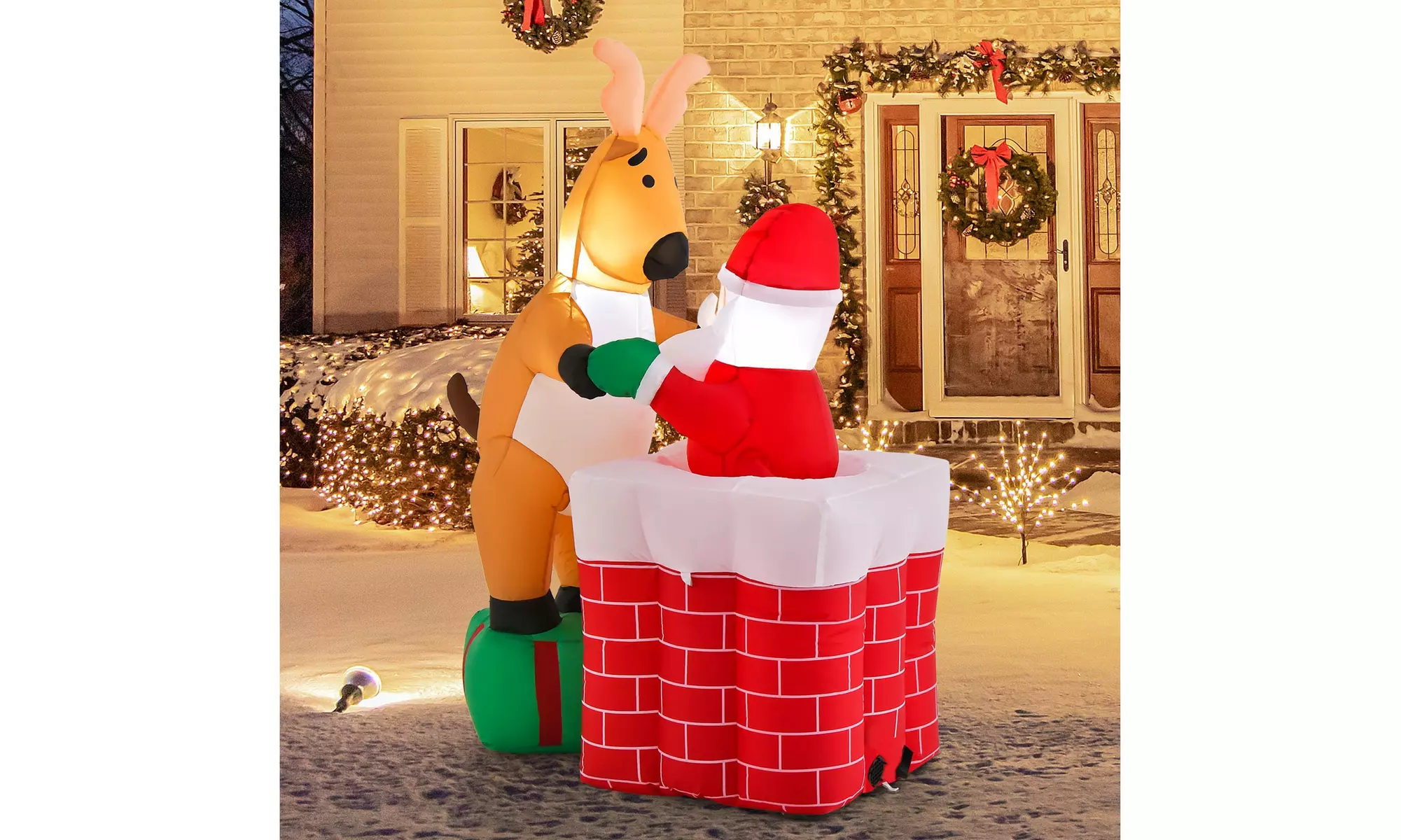 5 FT Christmas Inflatable Liftable Santa Claus Climbing Chimney Reindeer Gift - Primary Image