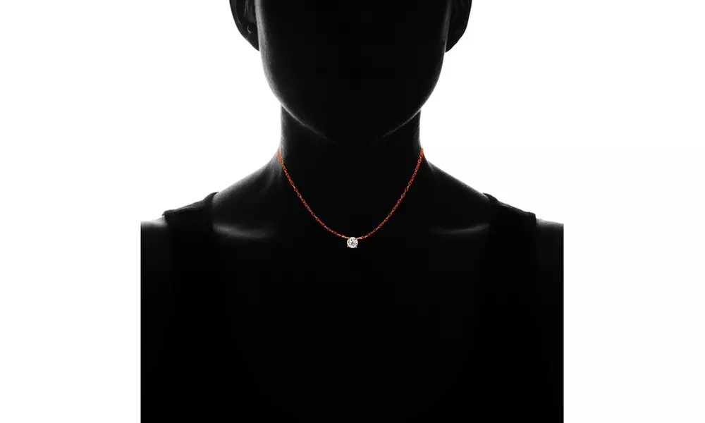 Rose Gold Flashed 925 Silver Small Dainty Round Cubic Zirconia Choker Necklace