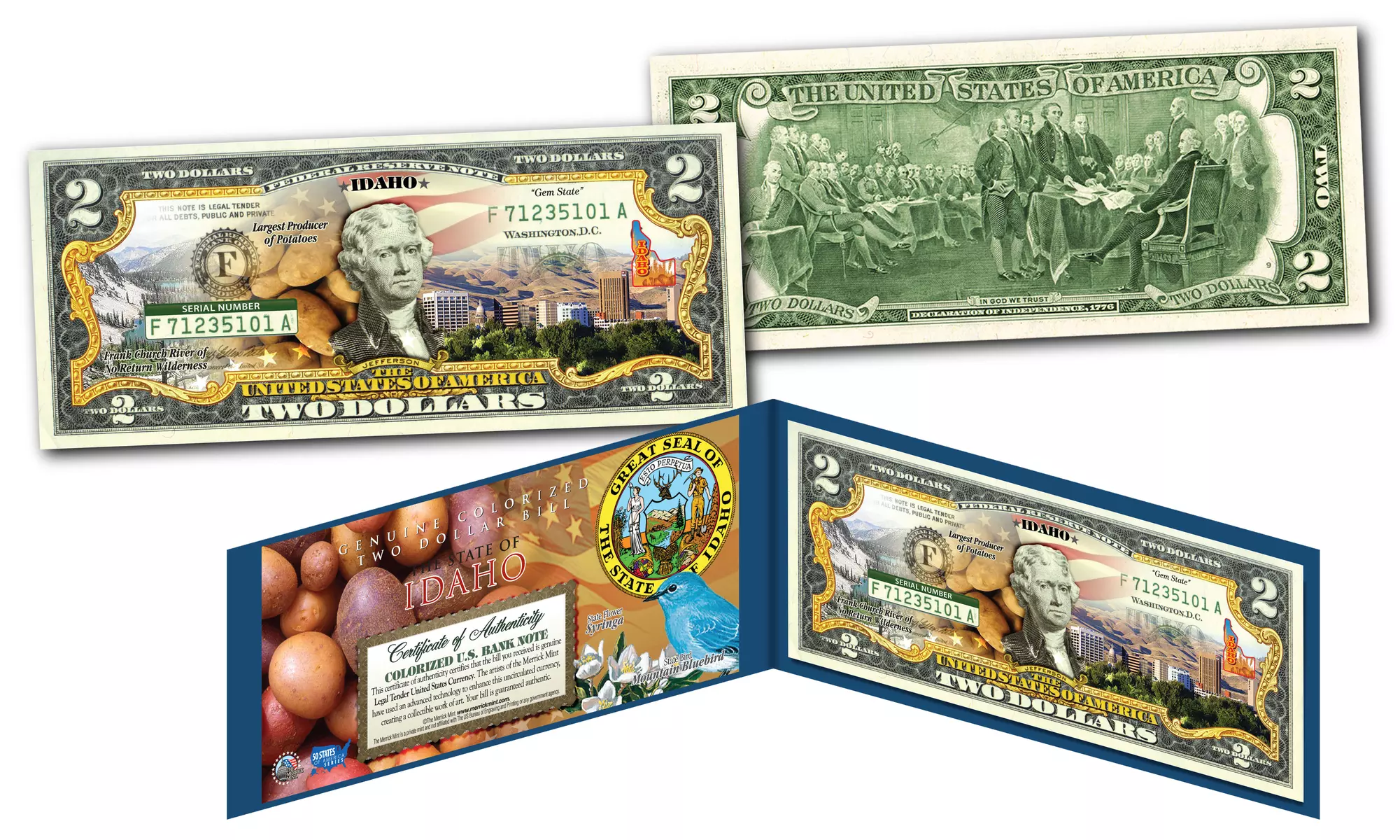 Official Genuine Legal Tender U.S. 2 Dollar Bills Honoring America's 50 States 