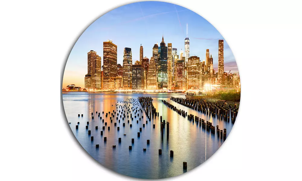 New York Skyline with Skyscrapers' Ultra Glossy Cityscape Circle Wall Art - Second Medium