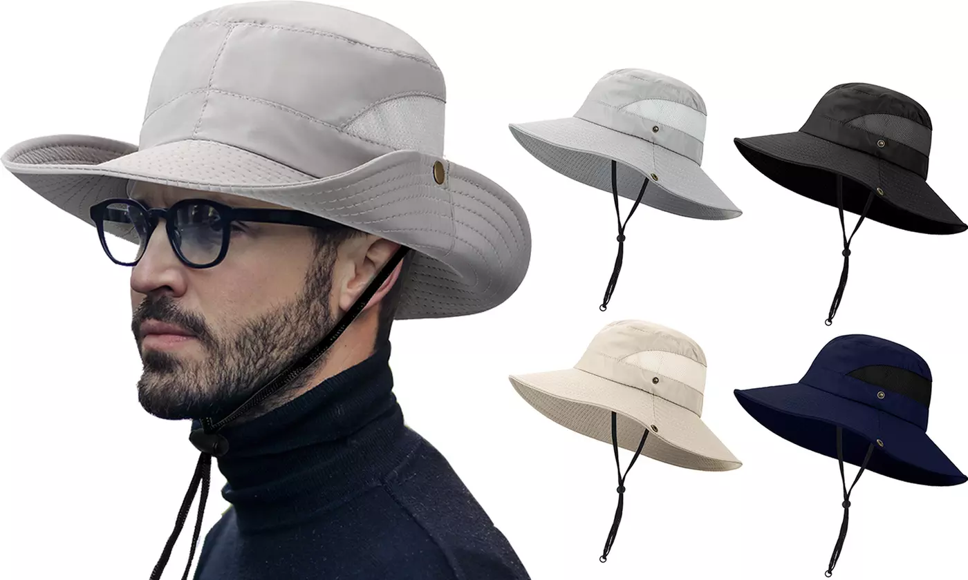 Mens Sun Hat Bucket Fishing Hiking Cap Wide Brim UV Protection Hat