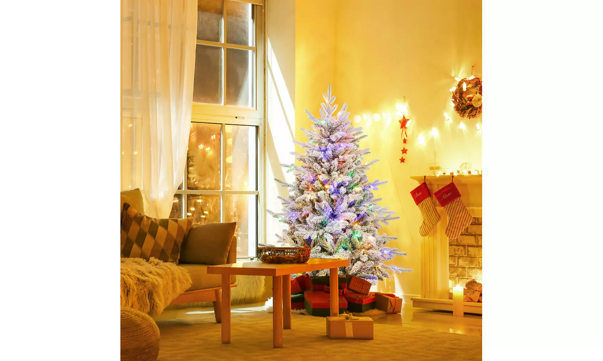 Costway 4.5/6/7 FT Christmas Tree with 8 Lighting Modes Multi-Color LED Lights