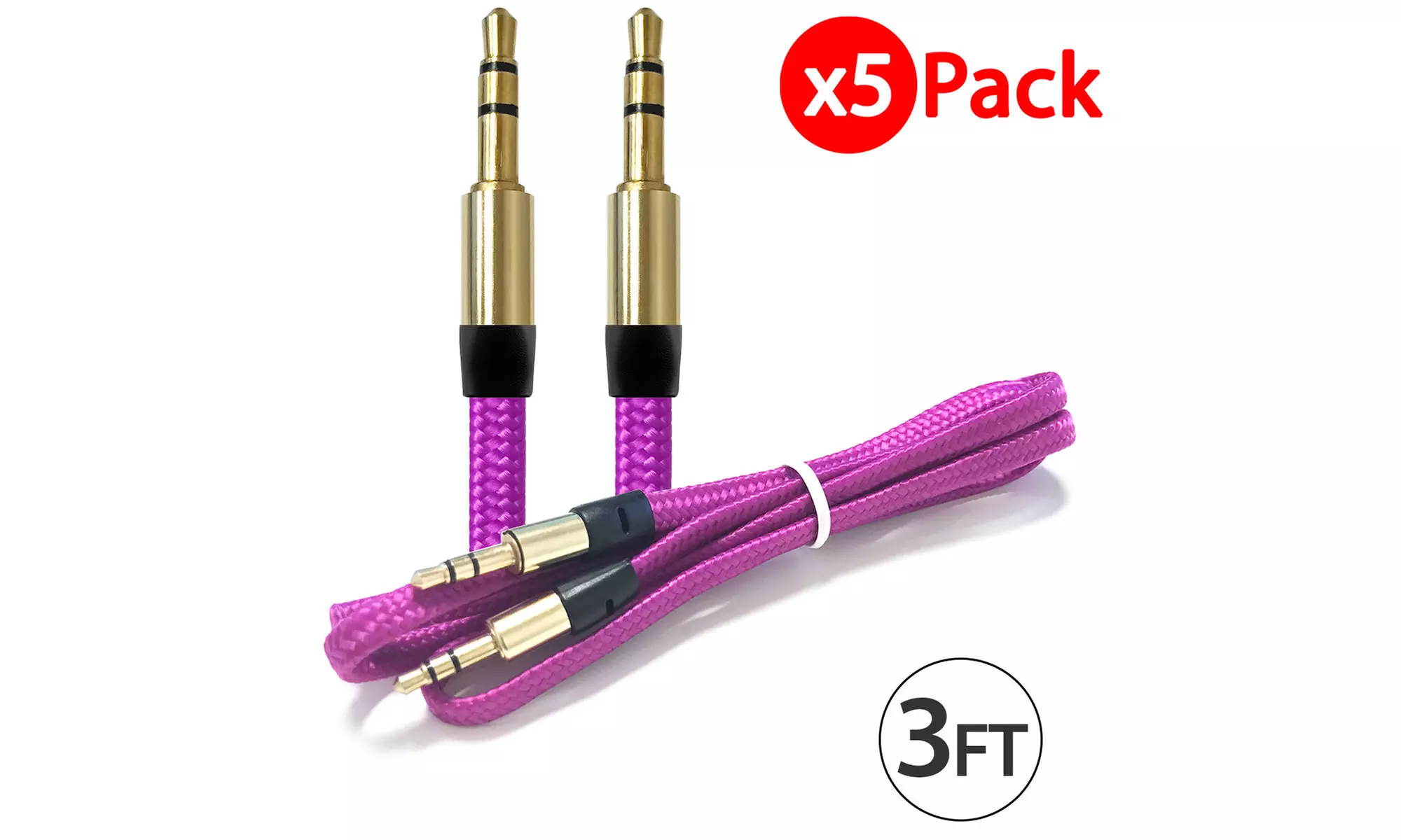 5x 3 FT 3.5mm Auxiliary Aux Male to Male Stereo Audio Cable Cord iPod Car MP3 PC - Primary Image