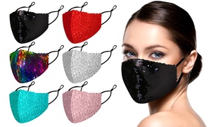 6 Pack : Reversible Sequined Cotton Fashion Face Masks With Adjustable Ear Loops