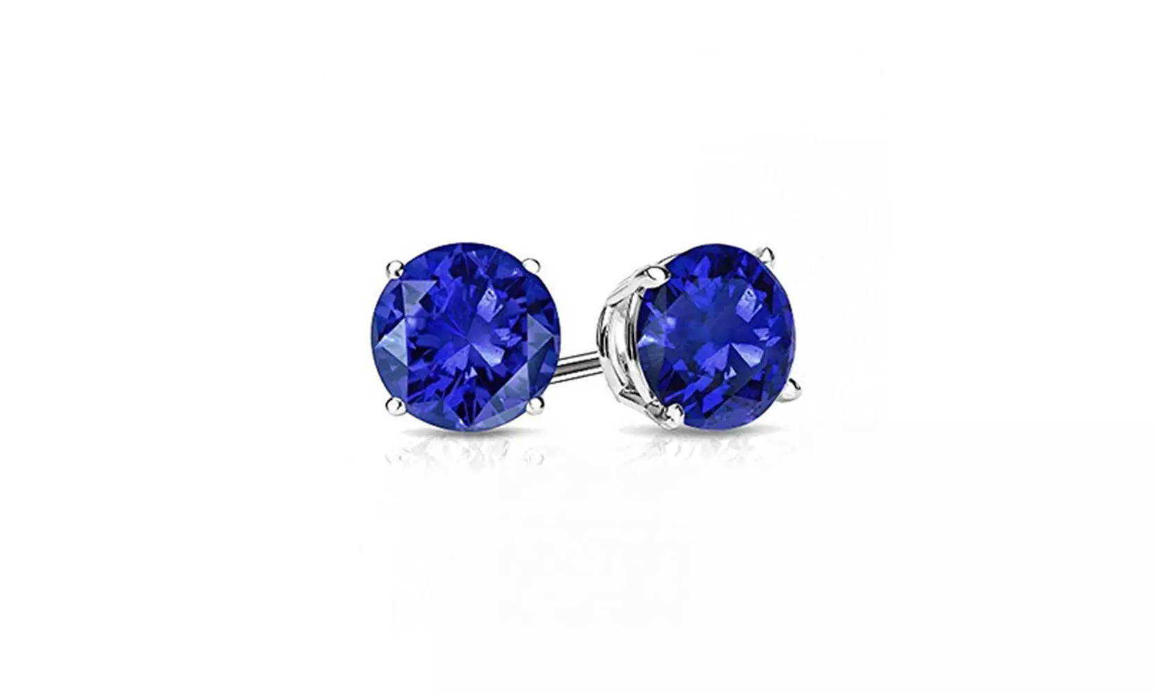 Paris Jewelry 14k White Gold Plated 9mm Round Blue Sapphire Stud Earrings - Primary Image