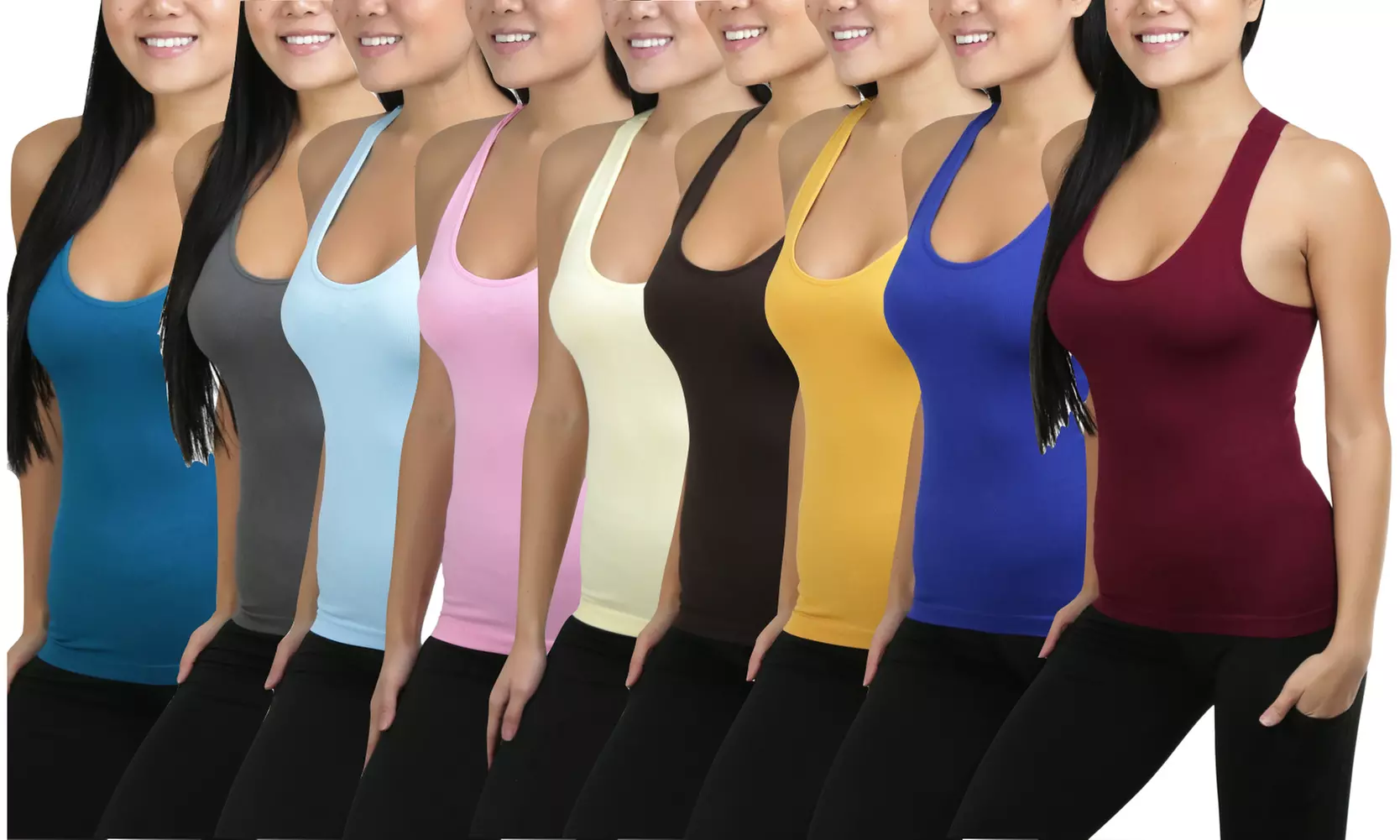 Women's Wide Strap Racerback Form Fitting Slimming Tank Top - Primary Image