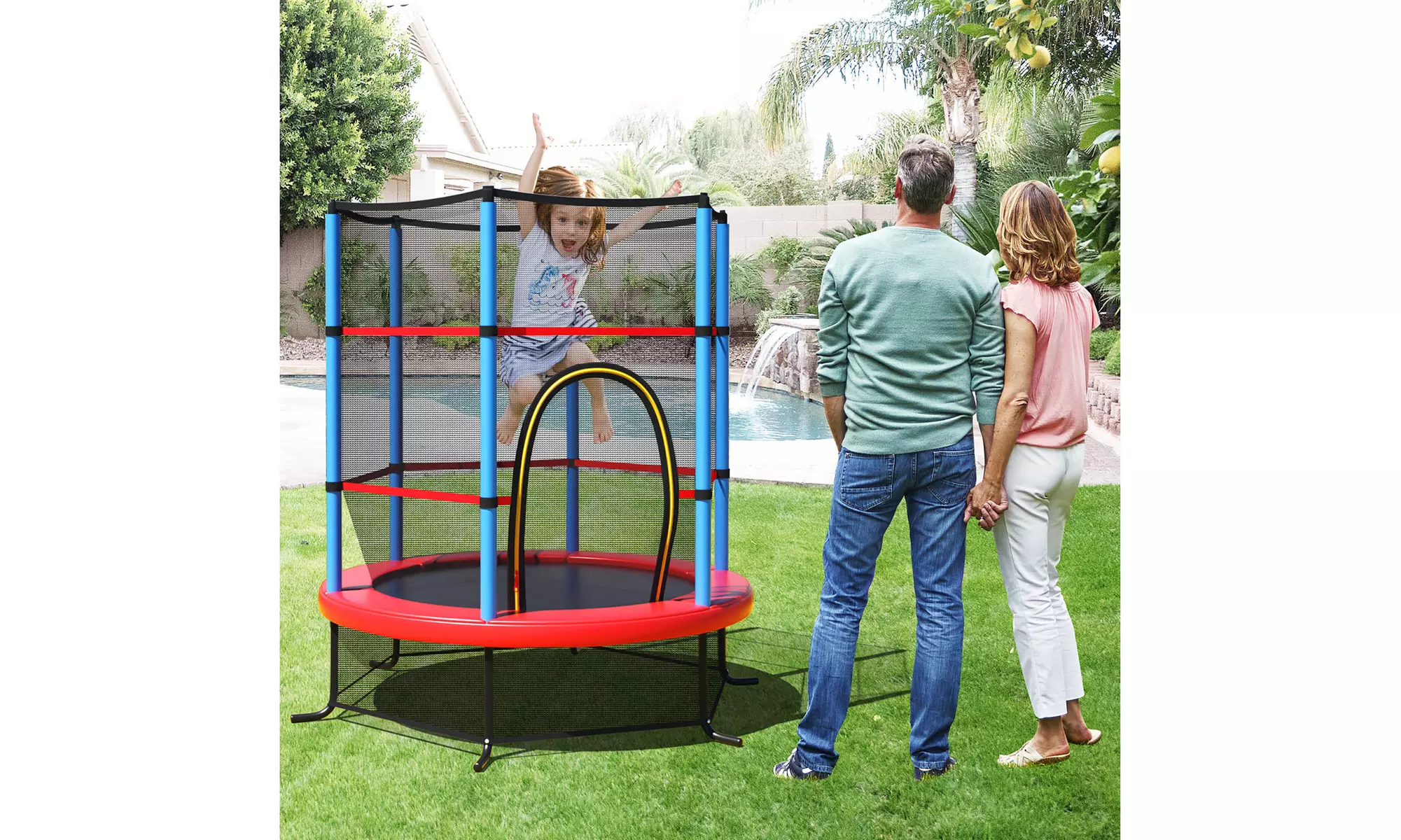 Youth Jumping Round Trampoline 55'' Exercise W/ Safety Pad Enclosure Combo Kids