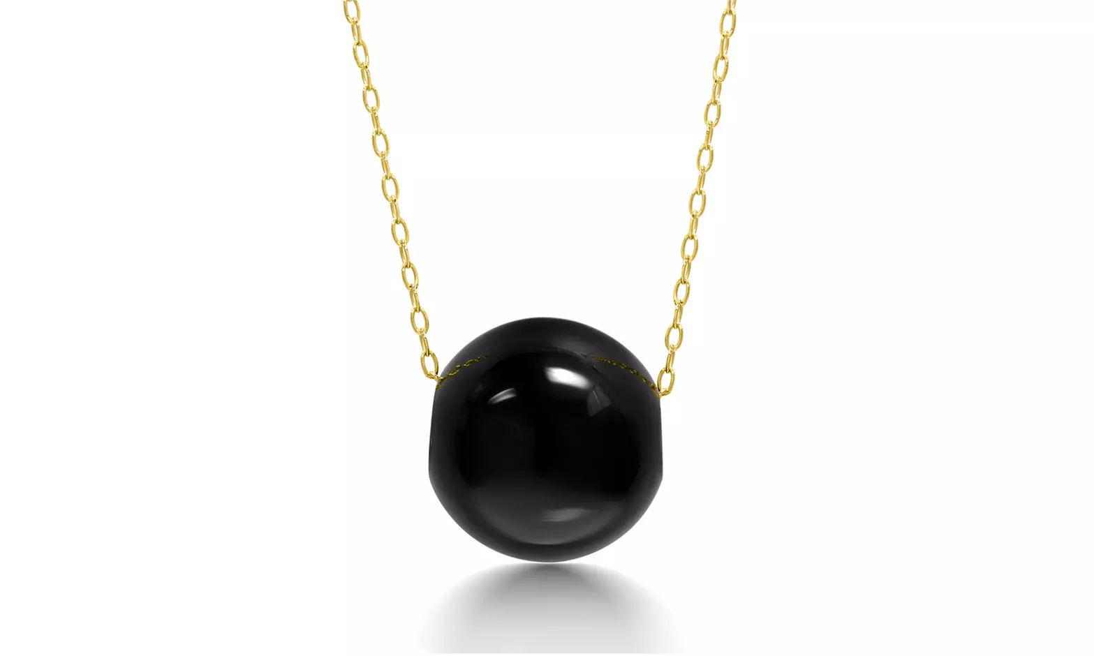 14k Gold With Created Black Onyx Ball Necklace By MUIBLU Gems
