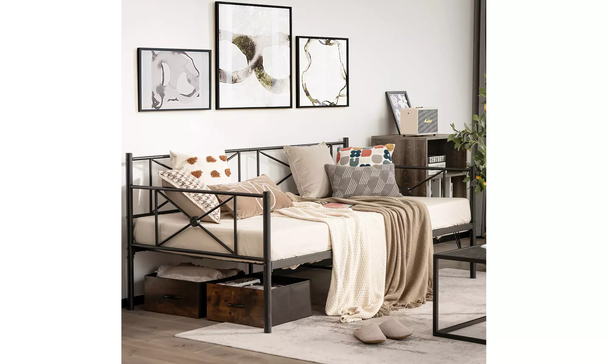 Costway Twin Metal Daybed Frame with Slats Classic Mattress Foundation Bed Sofa - Primary Image