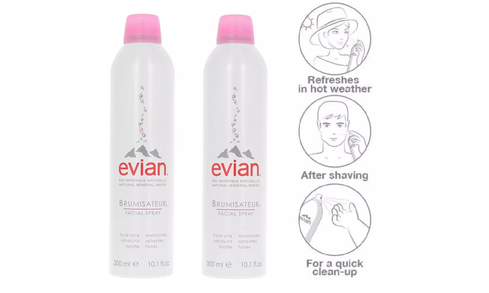 2 Pack -  Evian Natural Mineral Water Facial spray 300ml (10 oz) Each - Second Medium