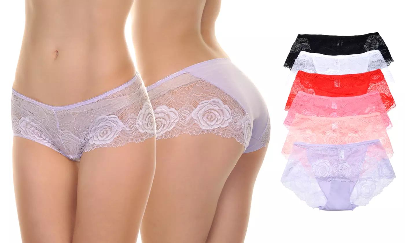 Angelina Cotton Mid-Rise Brief with Flower Lace (6-Pack) - Primary Image