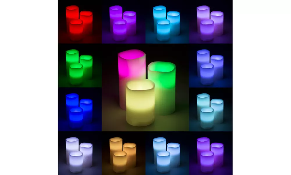 3 Piece LED Color Changing Flameless Candle Set with Remote - Second Medium