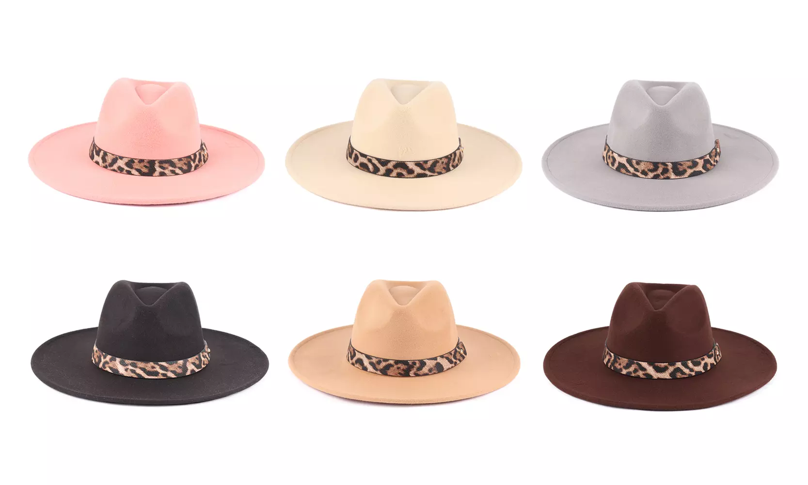 Riah Fashion Felt Fashion Brim Cowboy Hat with Leopard Accent - Primary Image