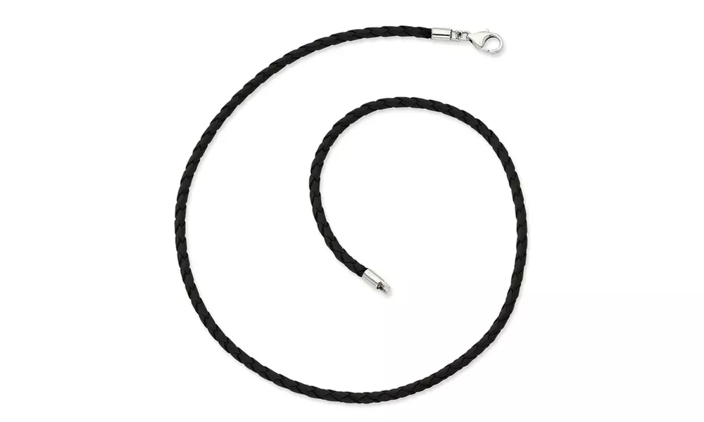 Silver and Black Leather Woven Bracelet - Primary Image