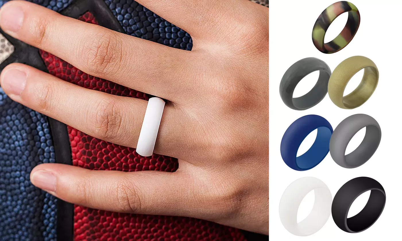 Men's 7 Pack Silicone Rubber Wedding Ring Band Set