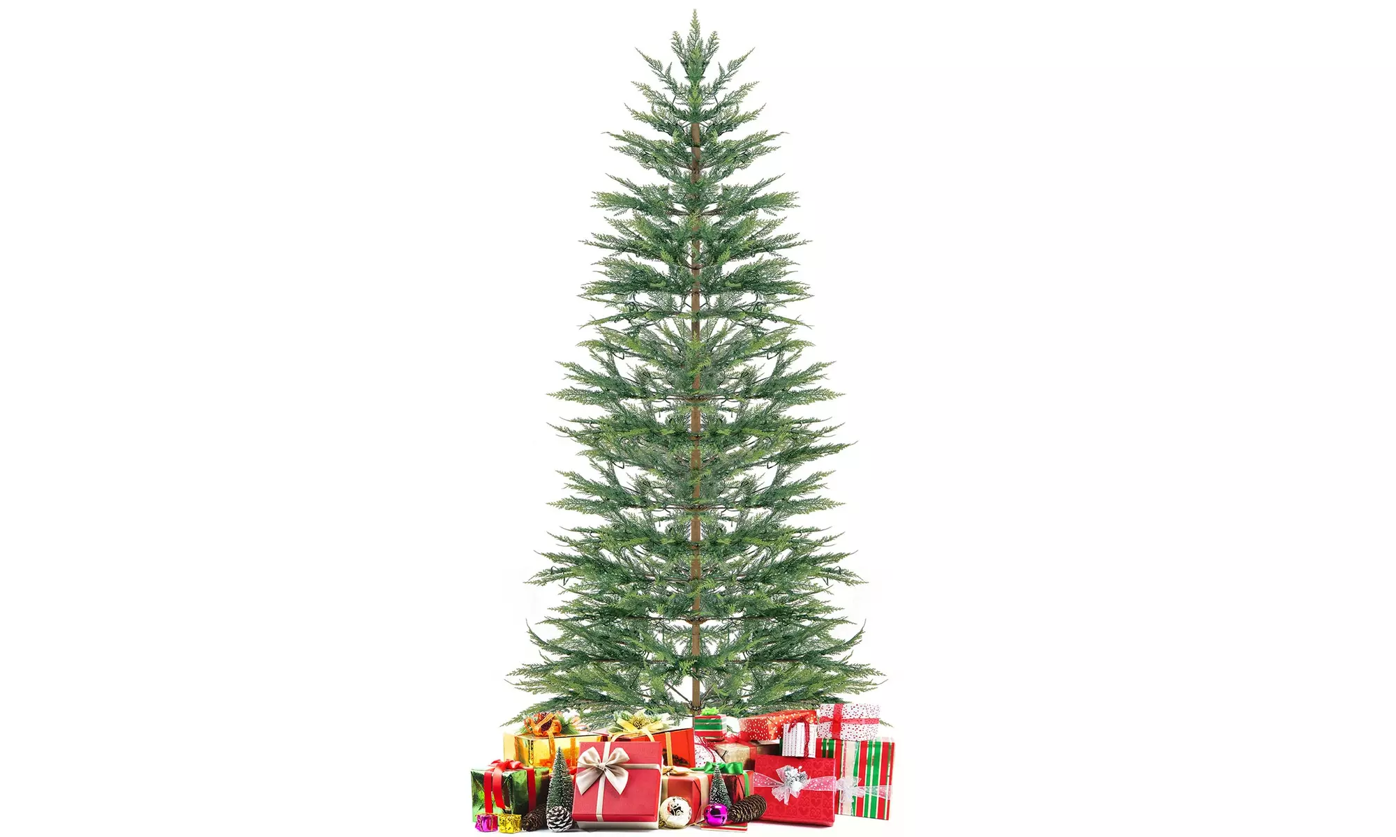 Costway 6.5/7.5 FT Pre-Lit Christmas Tree Hinged w/ Branch Tips Timer Lights