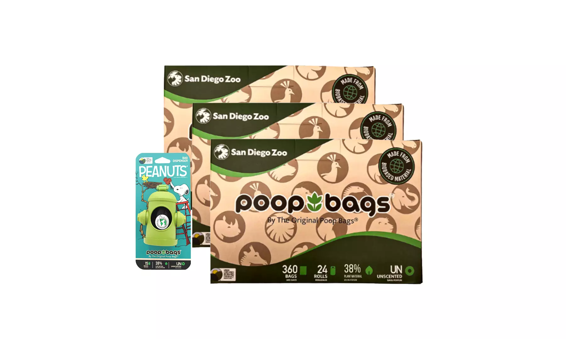 1080 USDA Certified Biobased - San Diego Zoo Poop Bags & Hydrant Dispenser